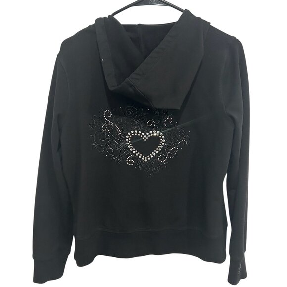 Christine Alexander Black Hoodie Full Zip Rhinestone Heart Size L Street Style - Picture 2 of 9